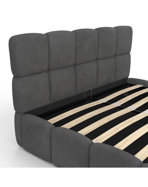 Lit coffre Bubble en velours avec sommier et tête de lit gris - 140x190 cm