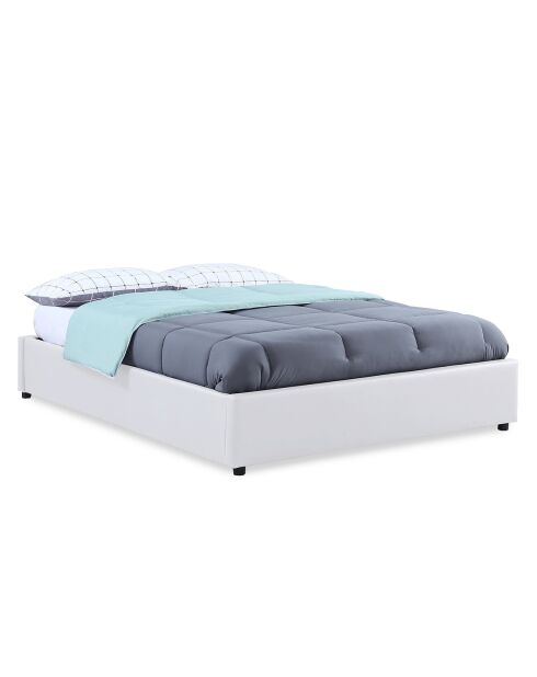 Cama baúl Otto de piel sintética blanca con base blanca - 160x200 cm