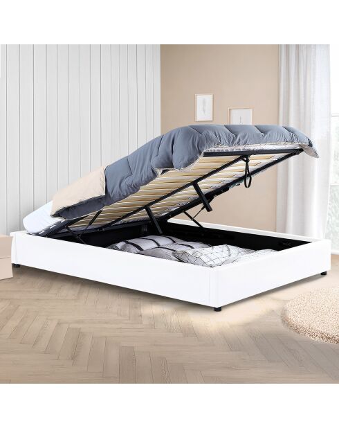 Cama baúl Otto de piel sintética blanca con base blanca - 160x200 cm