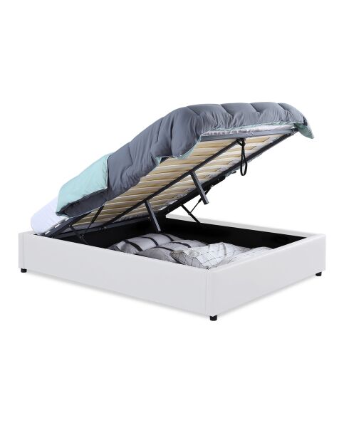 Cama baúl Otto de piel sintética blanca con base blanca - 160x200 cm