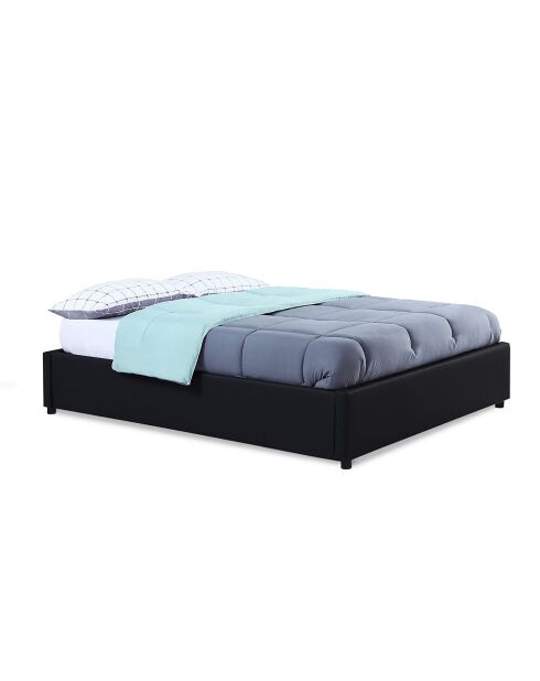 Cama tipo baúl Otto de piel sintética con somier negro, 140 x 190 cm