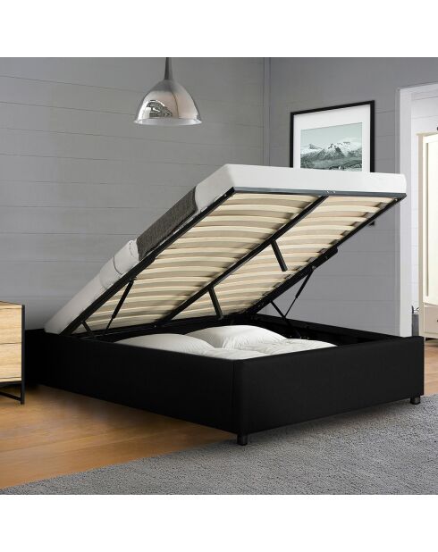 Cama tipo baúl Otto de piel sintética con somier negro, 140 x 190 cm