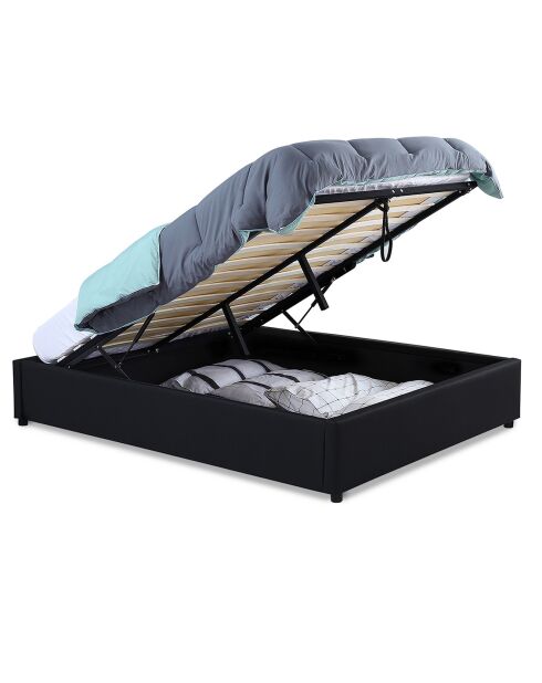 Cama tipo baúl Otto de piel sintética con somier negro, 140 x 190 cm