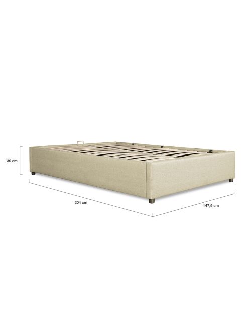 Cama tipo baúl Otto de tela con somier beige - 140x190 cm