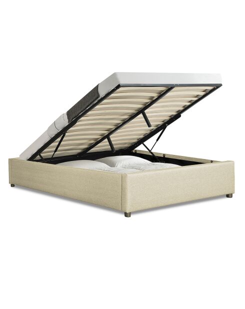 Cama tipo baúl Otto de tela con somier beige - 140x190 cm