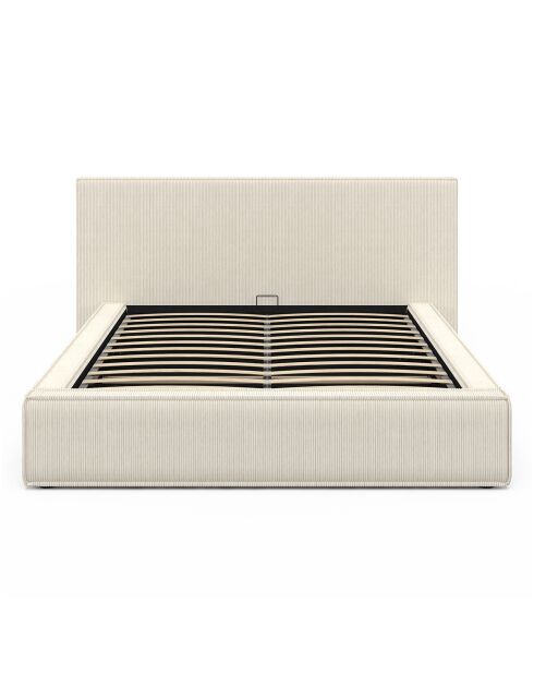 Lit coffre Joyce en velours côtelé avec sommier et tête de lit beige - 140x190 cm