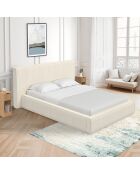 Lit coffre Joyce en velours côtelé avec sommier et tête de lit beige - 140x190 cm