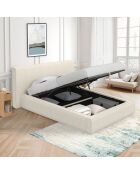 Lit coffre Joyce en velours côtelé avec sommier et tête de lit beige - 140x190 cm