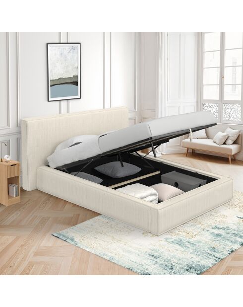 Lit coffre Joyce en velours côtelé avec sommier et tête de lit beige - 140x190 cm