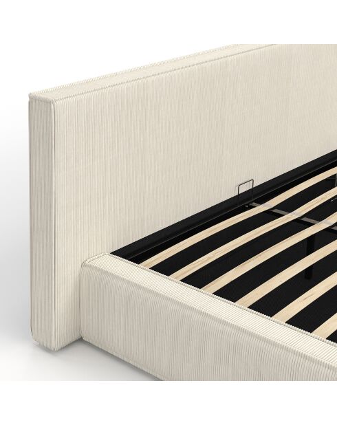 Lit coffre Joyce en velours côtelé avec sommier et tête de lit beige - 140x190 cm