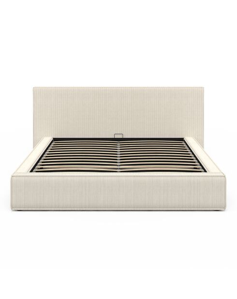 Lit coffre Joyce en velours côtelé avec sommier et tête de lit beige - 160x200 cm