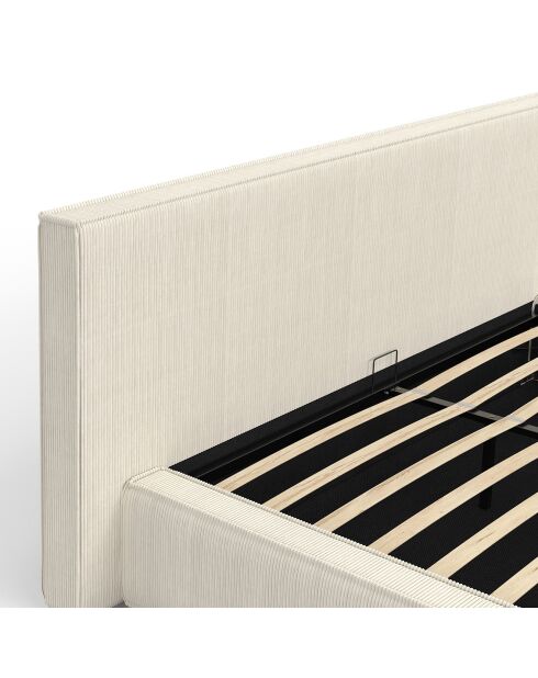 Lit coffre Joyce en velours côtelé avec sommier et tête de lit beige - 160x200 cm