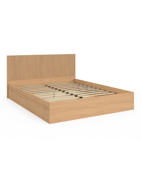 Letto a cassettiera Faustine con base a molle e testiera a doghe in legno - 160x200 cm