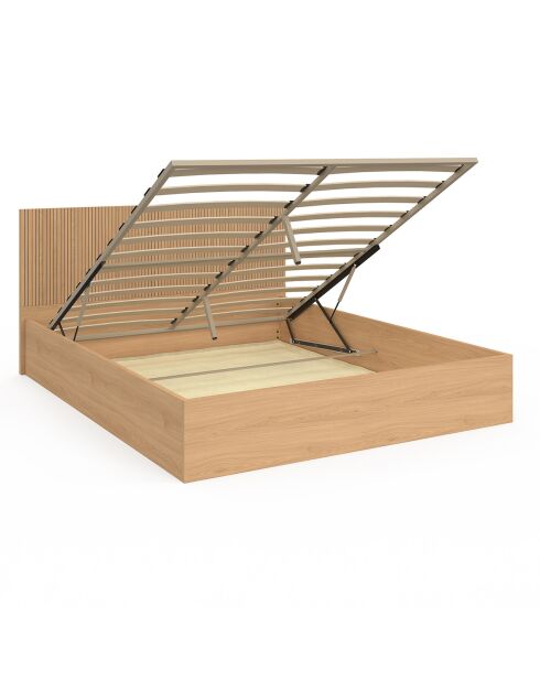 Letto a cassettiera Faustine con base a molle e testiera a doghe in legno - 160x200 cm