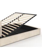 Lit coffre Lilou en velours avec sommier et tête de lit effet oreiller beige - 160x200 cm