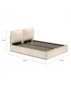 Lit coffre Lilou en velours avec sommier et tête de lit effet oreiller beige - 160x200 cm