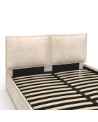 Lit coffre Lilou en velours avec sommier et tête de lit effet oreiller beige - 160x200 cm
