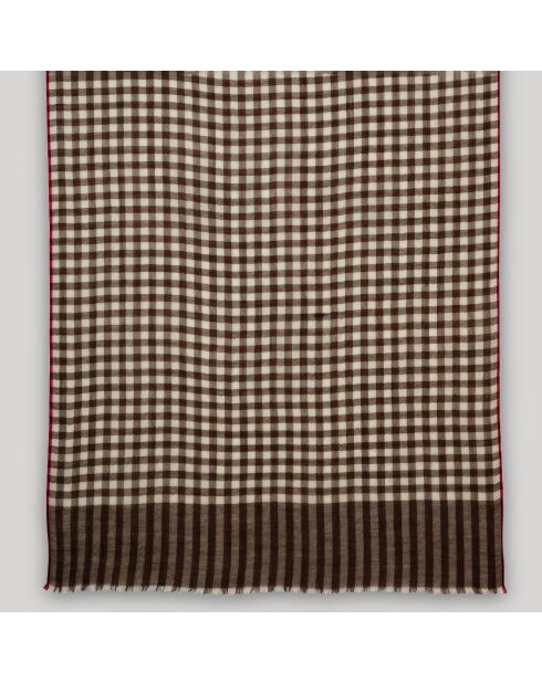Écharpe 100% Laine Carreaux Vichy brun foncé - 200x70 cm