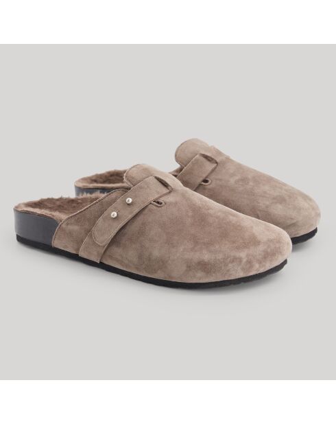Sabots en Velours de Cuir Angelo taupe foncé