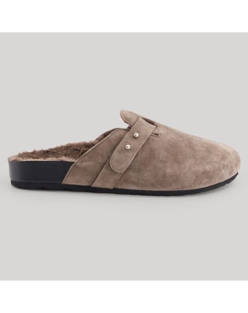 Sabots en Velours de Cuir Angelo taupe foncé