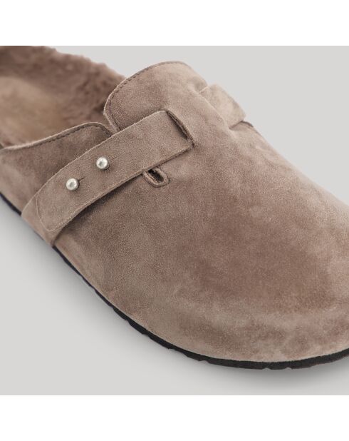 Sabots en Velours de Cuir Angelo taupe foncé