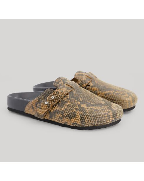 Sabots en Cuir Elvira python brun