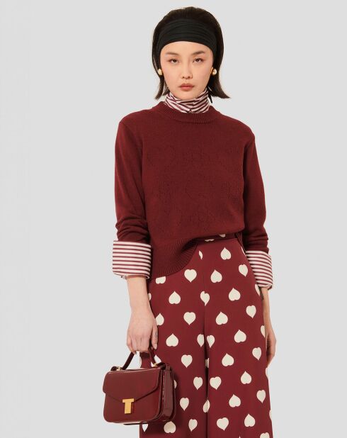Pull 100% Laine Preppy bordeaux