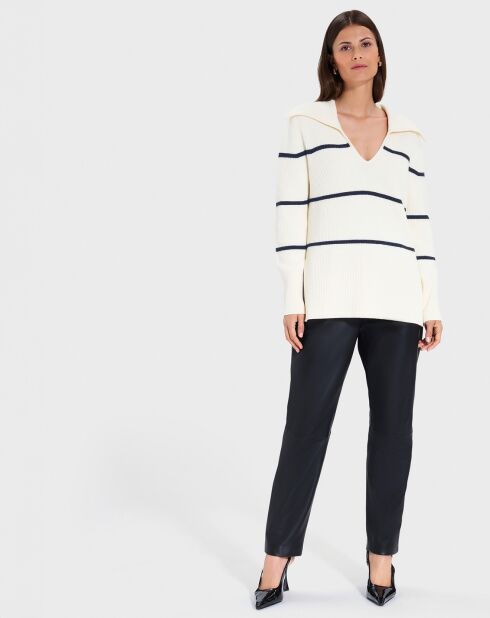Pull en Laine & Coton Nalanda rayures écru/marine
