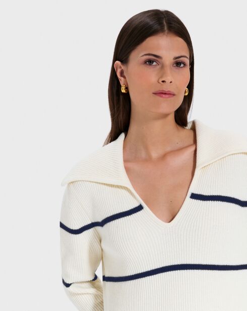 Pull en Laine & Coton Nalanda rayures écru/marine