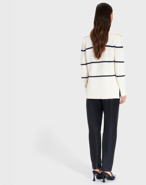 Pull en Laine & Coton Nalanda rayures écru/marine