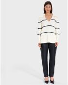Pull en Laine & Coton Nalanda rayures écru/marine