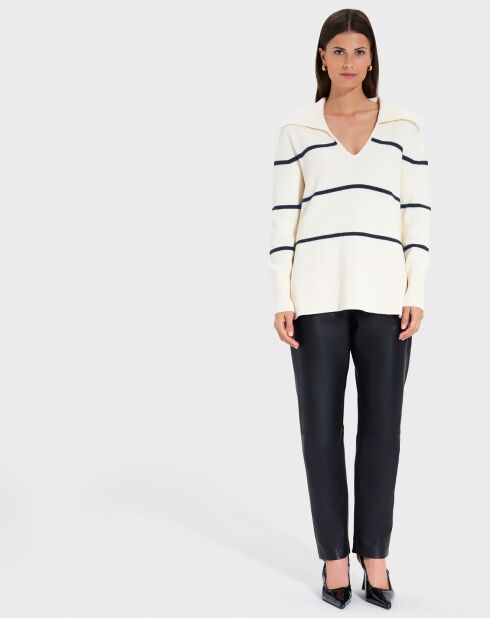 Pull en Laine & Coton Nalanda rayures écru/marine