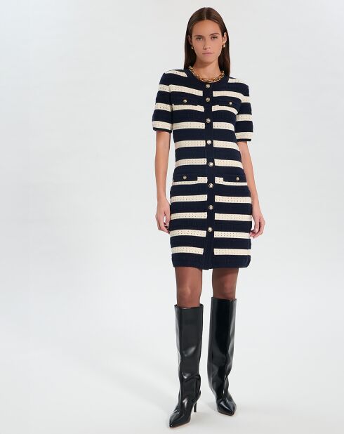 Robe 100% Laine Risma rayures écru/nocturne