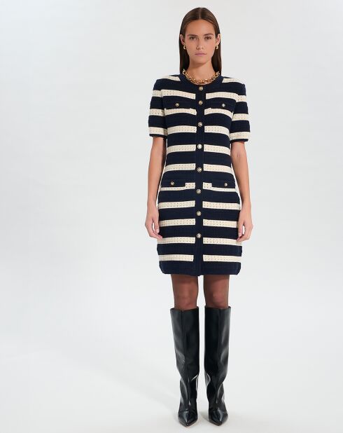 Robe 100% Laine Risma rayures écru/nocturne