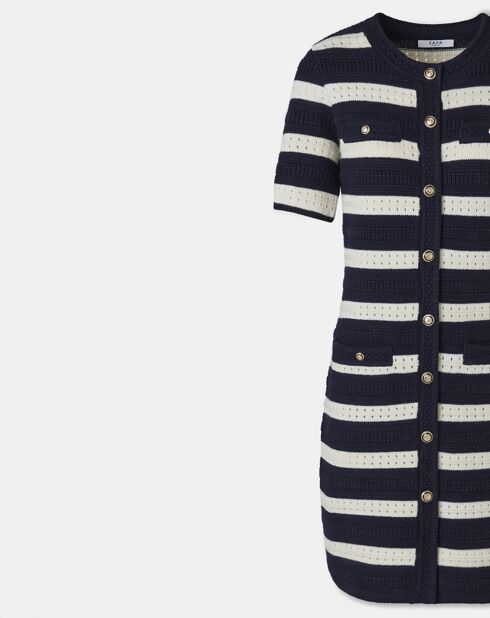 Robe 100% Laine Risma rayures écru/nocturne