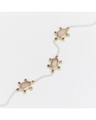 Brazalete de plata y latón con cuarzo rosa y óxido de circonio