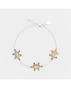 Brazalete de plata y latón con cuarzo rosa y óxido de circonio