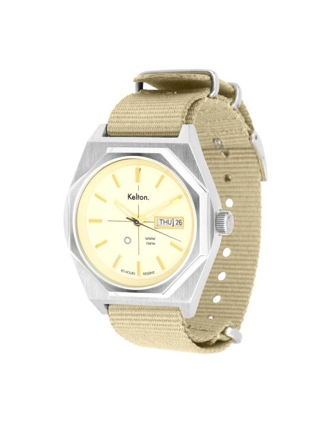 Montre automatique Homme en Tissu Nato Octogone beige