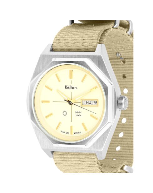 Montre automatique Homme en Tissu Nato Octogone beige
