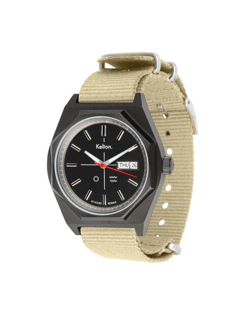Montre automatique Homme en Tissu Nato Octogone Titane beige