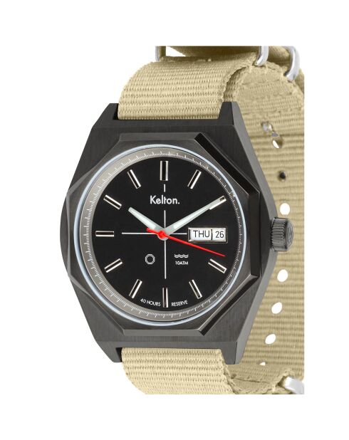 Montre automatique Homme en Tissu Nato Octogone Titane beige