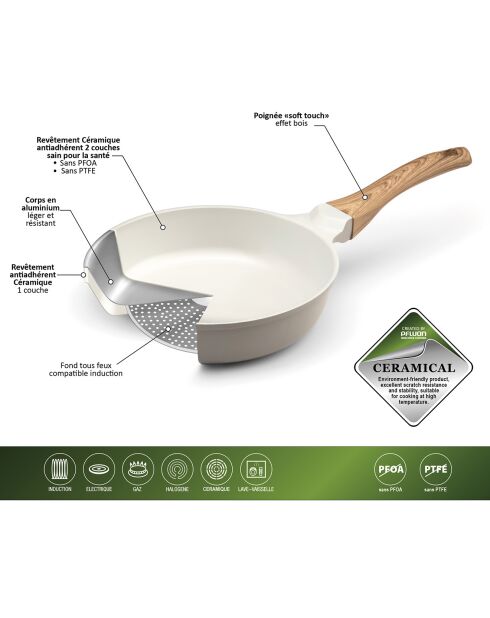 Sauteuse revêtement en céramique Mythic blanc/gris - D.24 cm