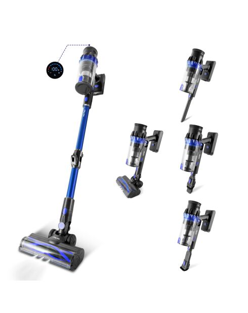 Aspirateur Balai Sans Fil Smart avec brosse PET bleu/noir - 26x24x110 cm