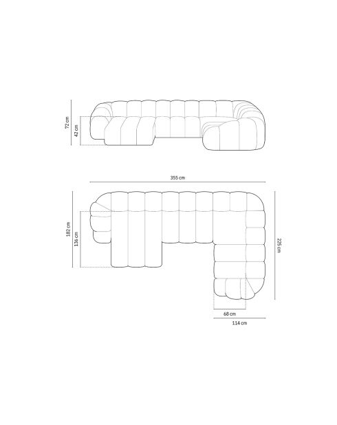 Canapé Panoramique (Côté Droit) Velours Lyna 6 Places beige - 355x225x72 cm