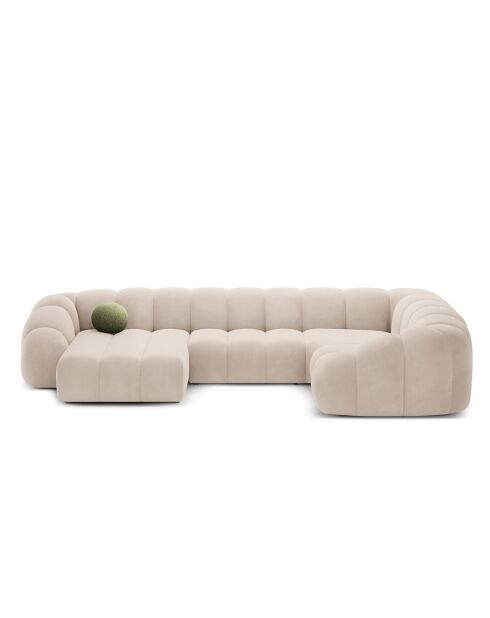 Canapé Panoramique (Côté Droit) Velours Lyna 6 Places beige - 355x225x72 cm