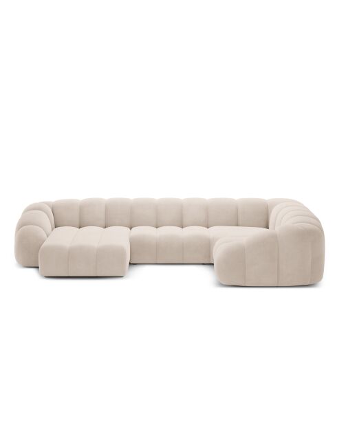 Canapé Panoramique (Côté Droit) Velours Lyna 6 Places beige - 355x225x72 cm