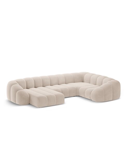 Canapé Panoramique (Côté Droit) Velours Lyna 6 Places beige - 355x225x72 cm