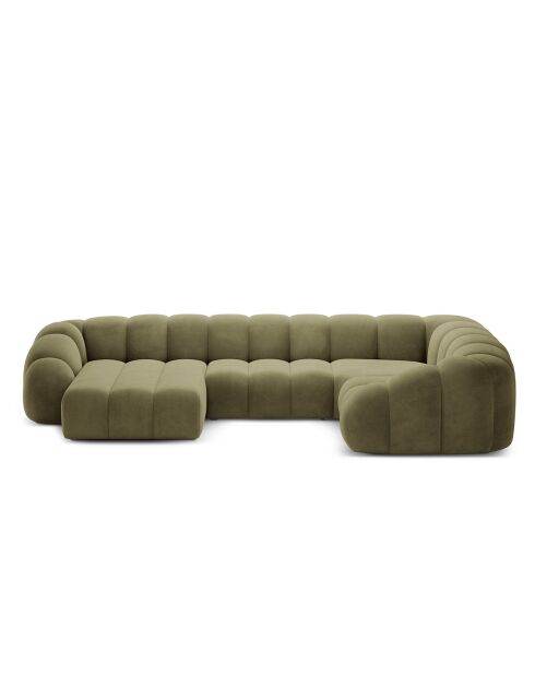Canapé Panoramique (Côté Droit) Velours Lyna 6 Places vert - 355x225x72 cm