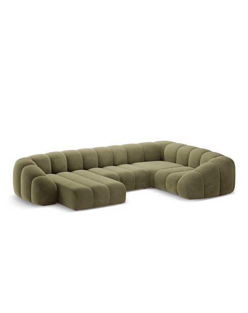 Canapé Panoramique (Côté Droit) Velours Lyna 6 Places vert - 355x225x72 cm