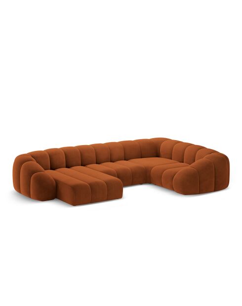 Panorama-Sofa (rechte Seite) Velvet Lyna 6-Sitzer Terrakotta — 355 x 225 x 72 cm